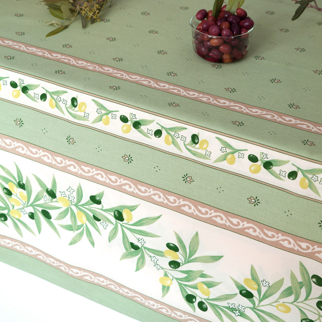 Ramatuelle Grønn – Rektangulær akrylbelagt provenceduk 150 x 250, nærbilde