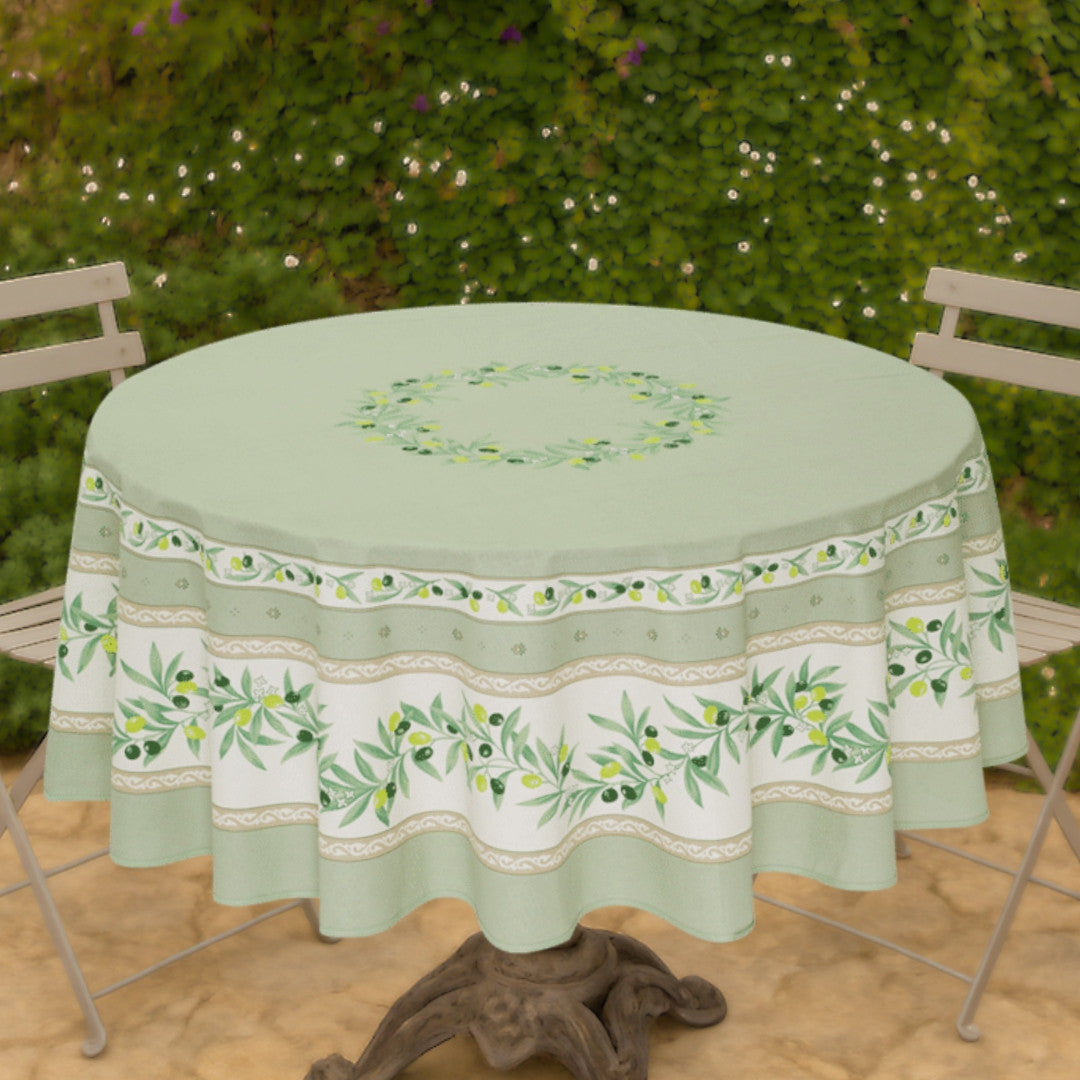 Ramatuelle Grønn – Rund akrylbelagt provenceduk Ø 180