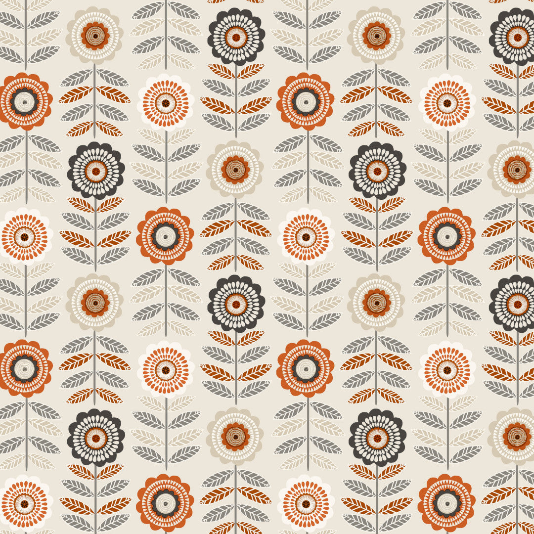 Retroblomst – Cremefarget voksduk med grafiske blomster, mønster