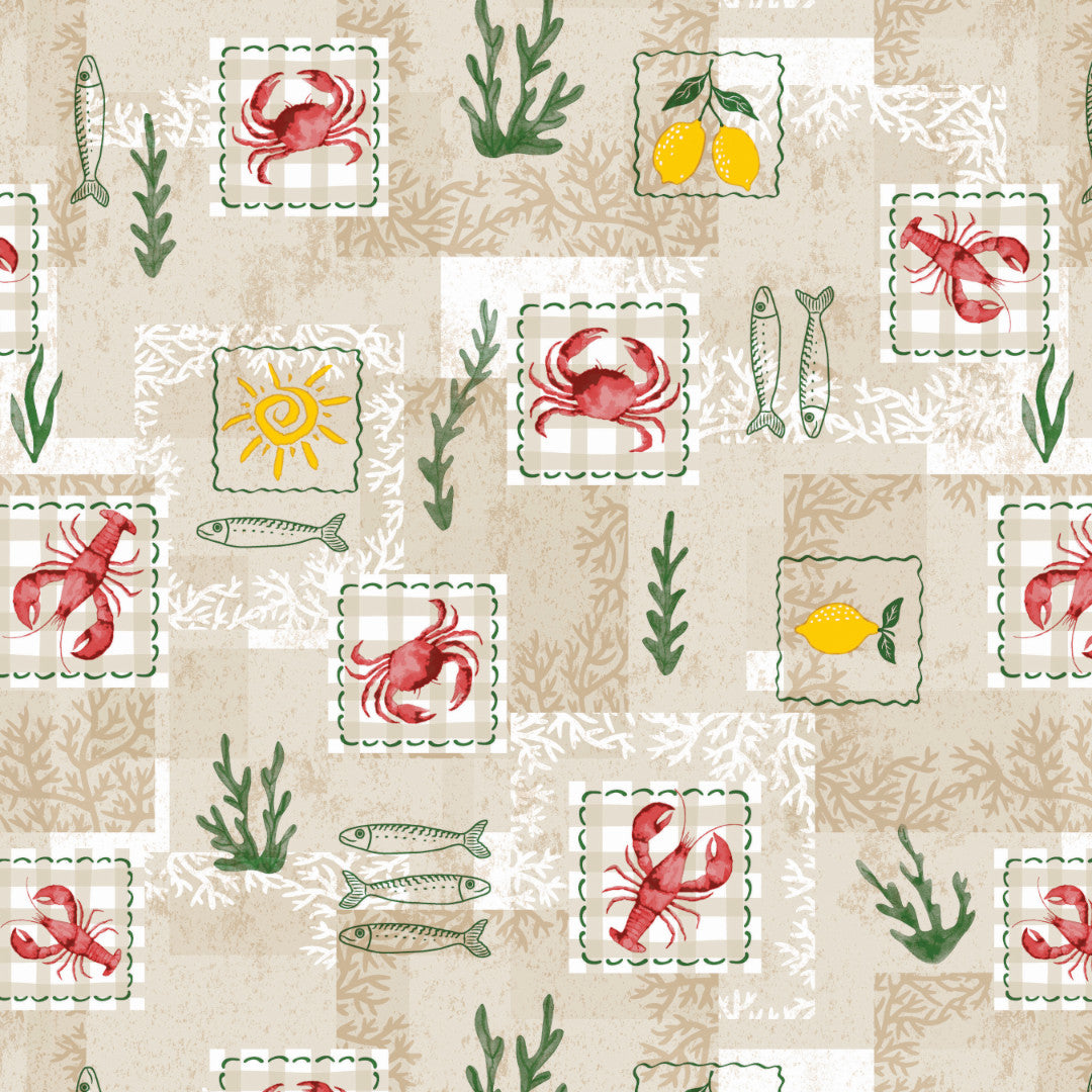 Riviera Patchwork – Voksduk med hummere og sitroner mønster