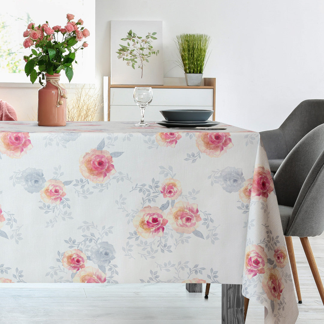 Rosalie Blush – Voksduk med blomsterprint og tekstilutseende, miljø