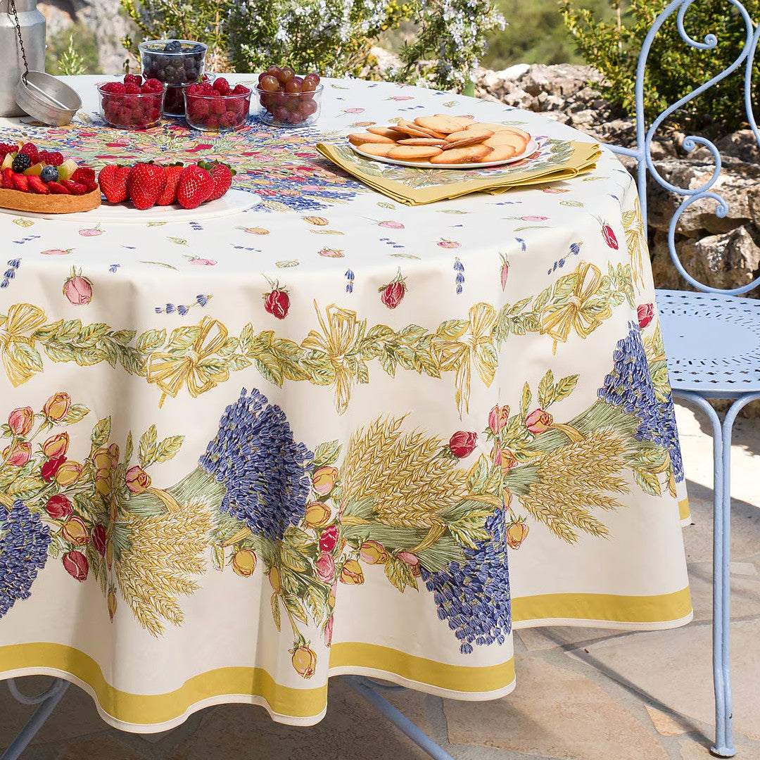 Rose Lavande – Rund akrylbelagt provenceduk Ø 180, nærbilde