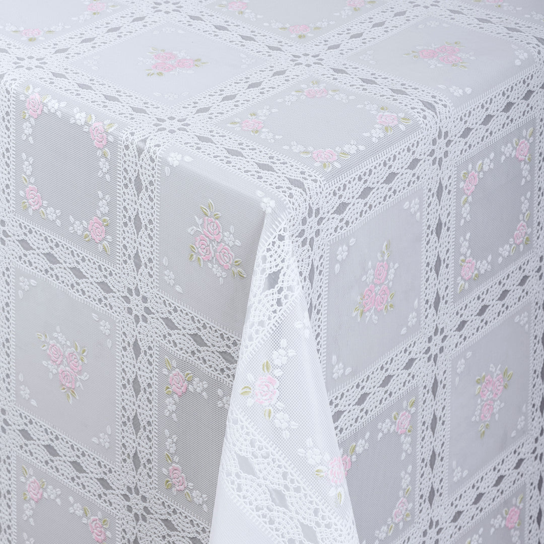 Rose Trellis – Blondevoksduk med rosa rosenfelt