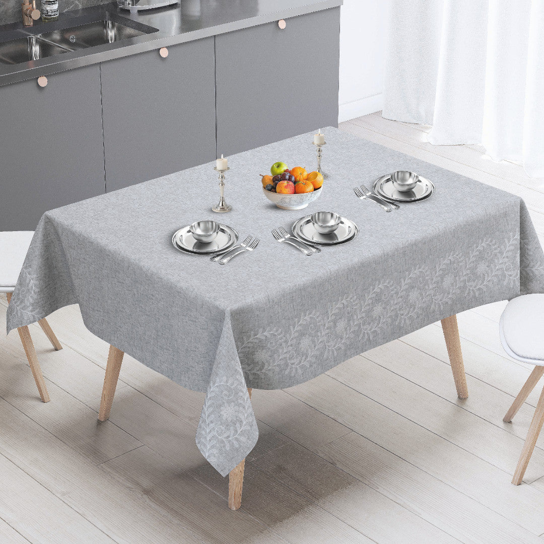 Silva Grå – Grå voksduk med elegant ornamentbord, miljø