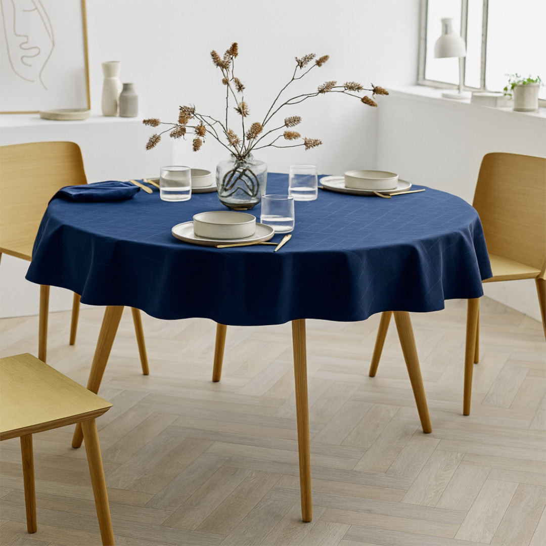 Södahl Tiles Rund Damaskduk Ø 180 cm – Indigo, miljø