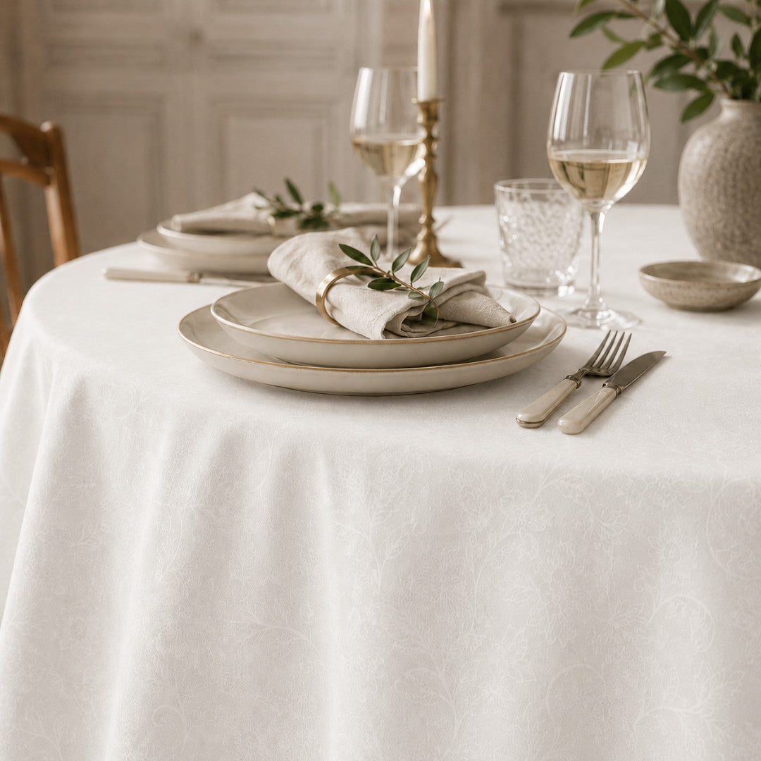 Tamayo Blanco – Jacquardvevd akrylduk i offwhite, rund