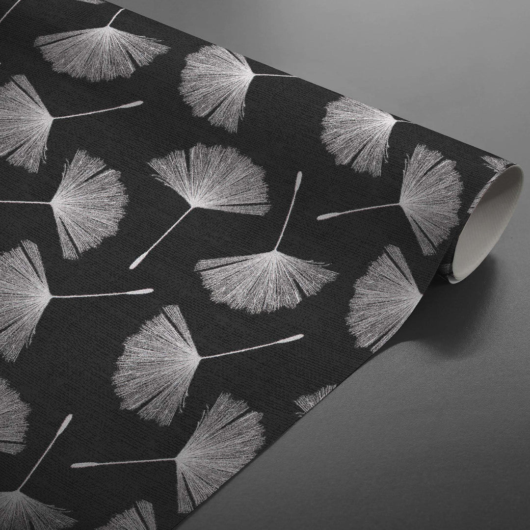 Textilia Glitter Auxine – Voksduk med blomstermotiv i sølvtrykk rullet