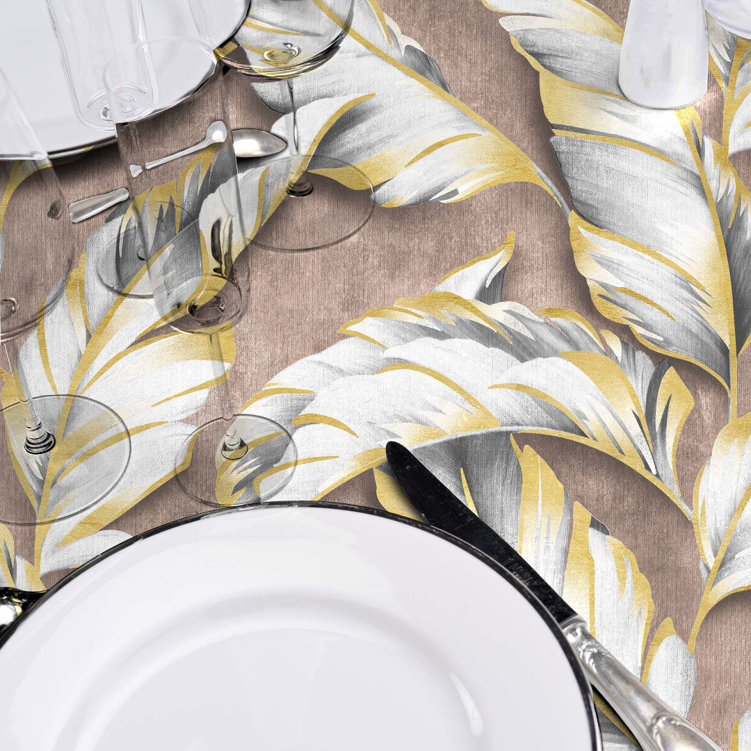 Textilia Glitter Ebany Choco – Voksduk med blader og diskret glimmer, detaljer