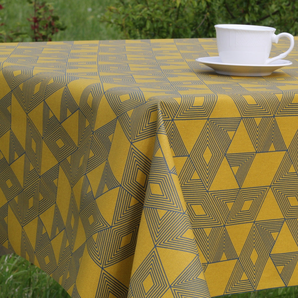 Cuzco Karry-gul/blå, akrylduk med flott grafisk mønster