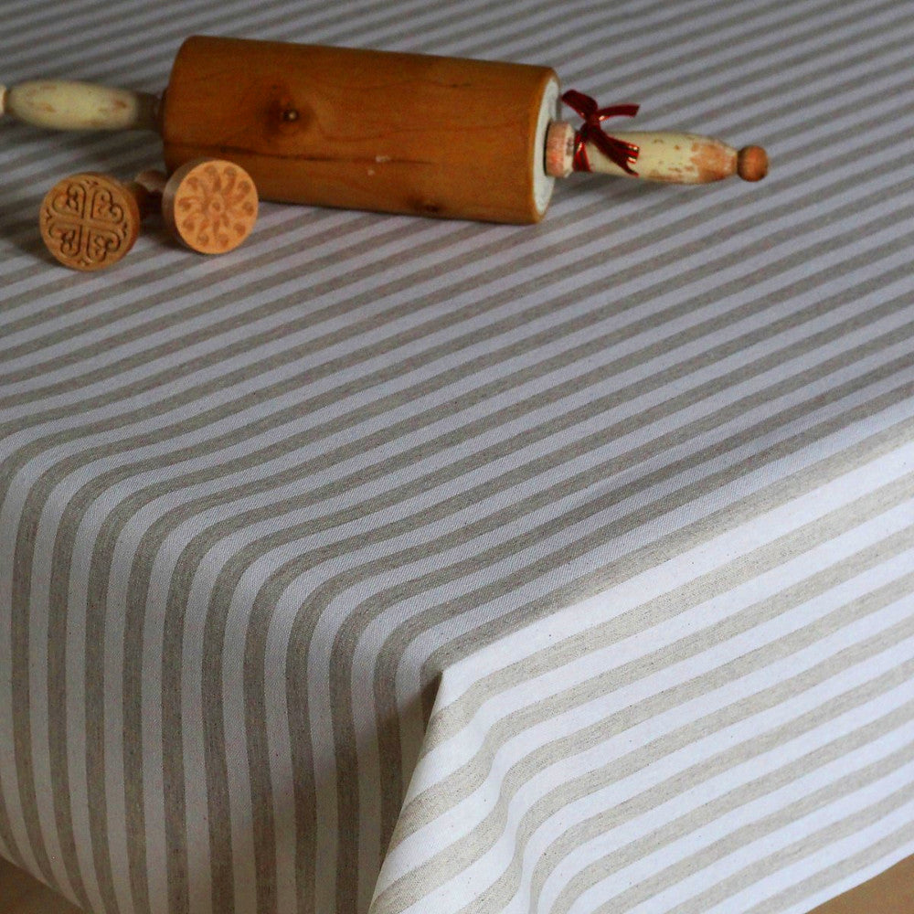 Akrylduk i hørlook med striper i lys beige