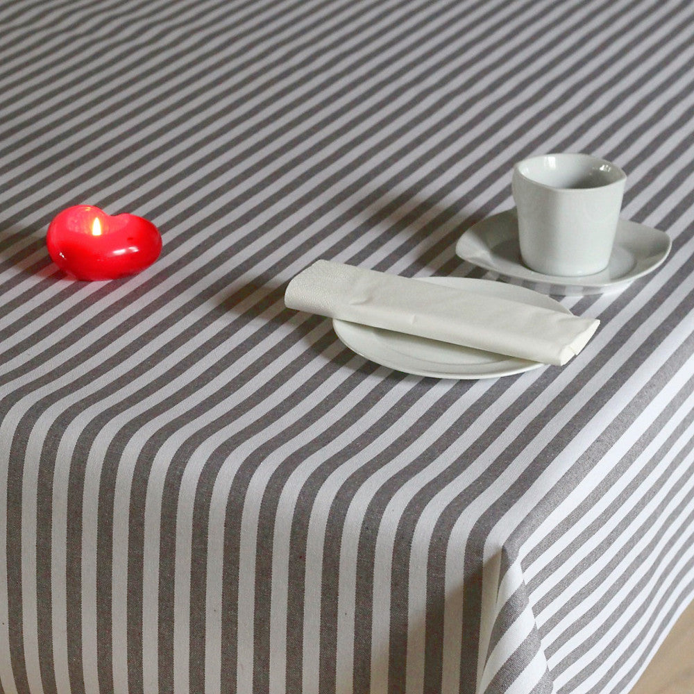 Akrylduk i hørlook med striper i grått