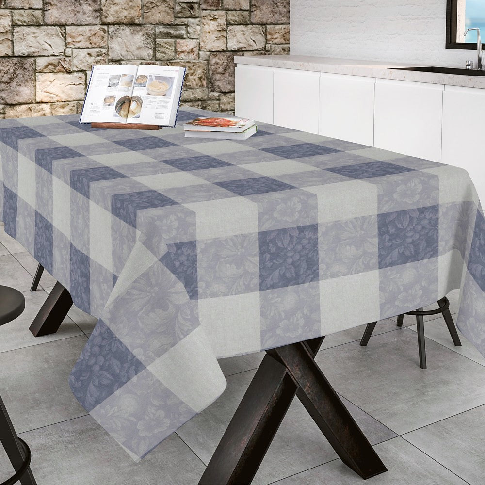 Millet Gris - Akrylduk med krysantemum i ruter, 160 cm bred