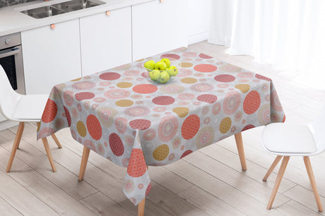 Alvares Terracotta - Akrylduk med flotte sirkelmotiver - 150 cm bred