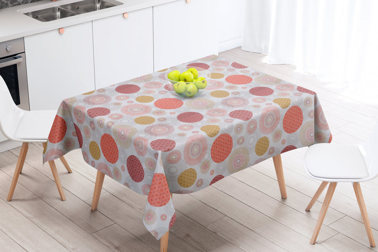 Alvares Terracotta - Akrylduk med flotte sirkelmotiver - 150 cm bred