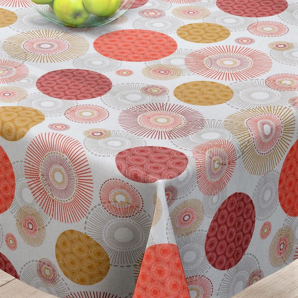 Alvares Terracotta - Akrylduk med flotte sirkelmotiver - 150 cm bred