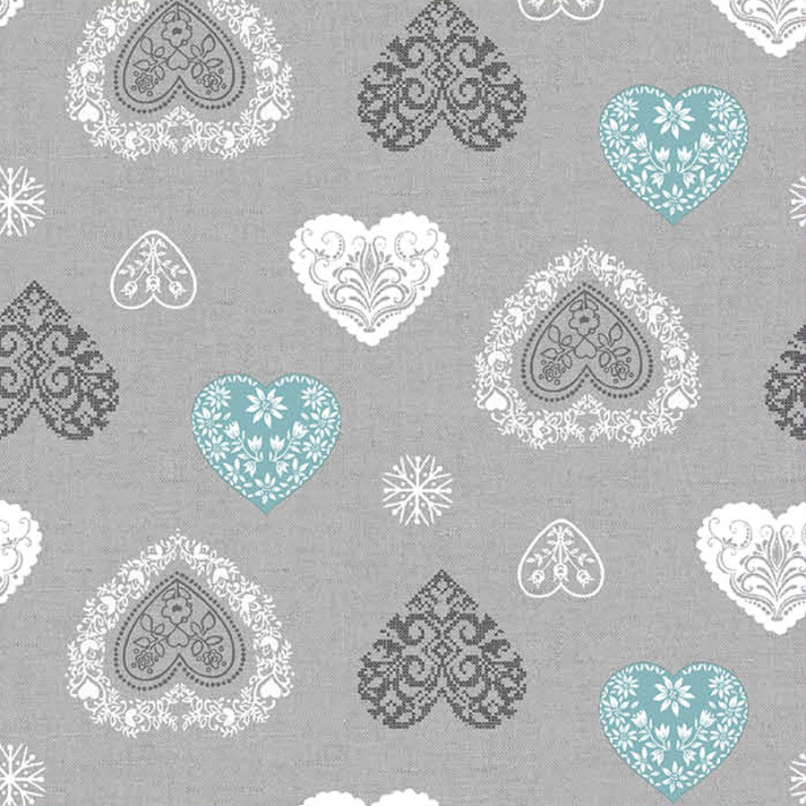 Amancy juleduk grå blå gletscher, akrylduk med flekkavvisende behandling, 155 cm bred