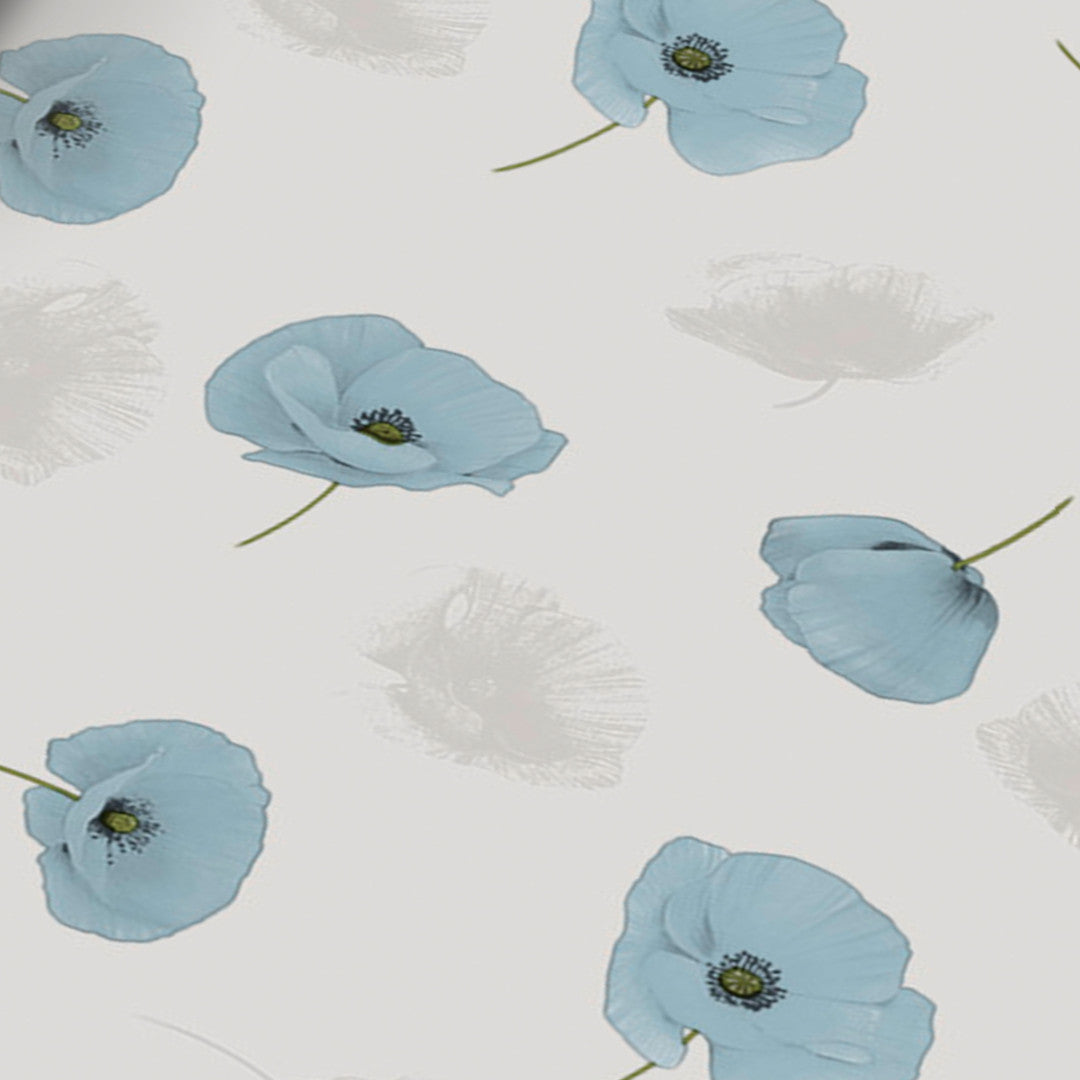 Amapolas Blue - Voksduk med fine blå valmuer, nærbilde