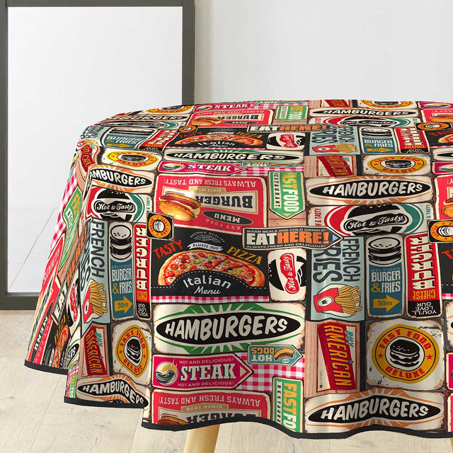 Americano - Rund voksduk med retro diner-look