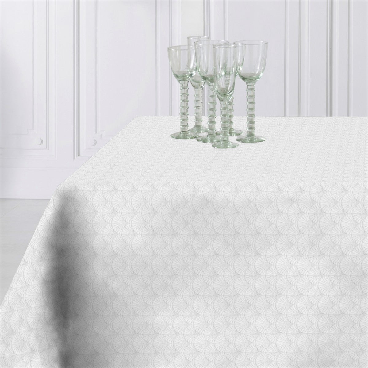 Amigoni Blanco - Jacquardvevd akrylduk med diskret viftemønster