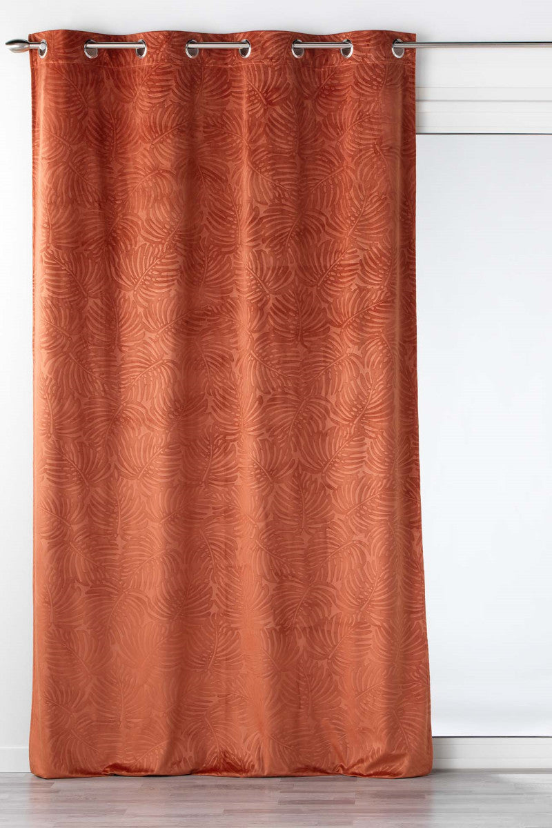 Analia preget velur terrakotta oransje – Mørkleggingsgardin 140 x 240 cm