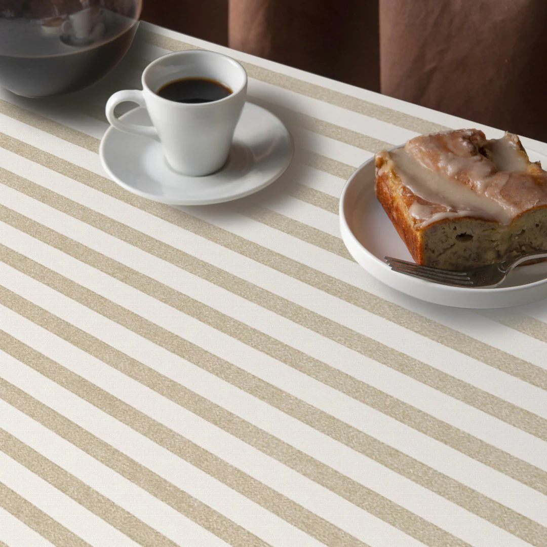 Aria Beige/offwhite - Runde voksduker med strikk, mønster