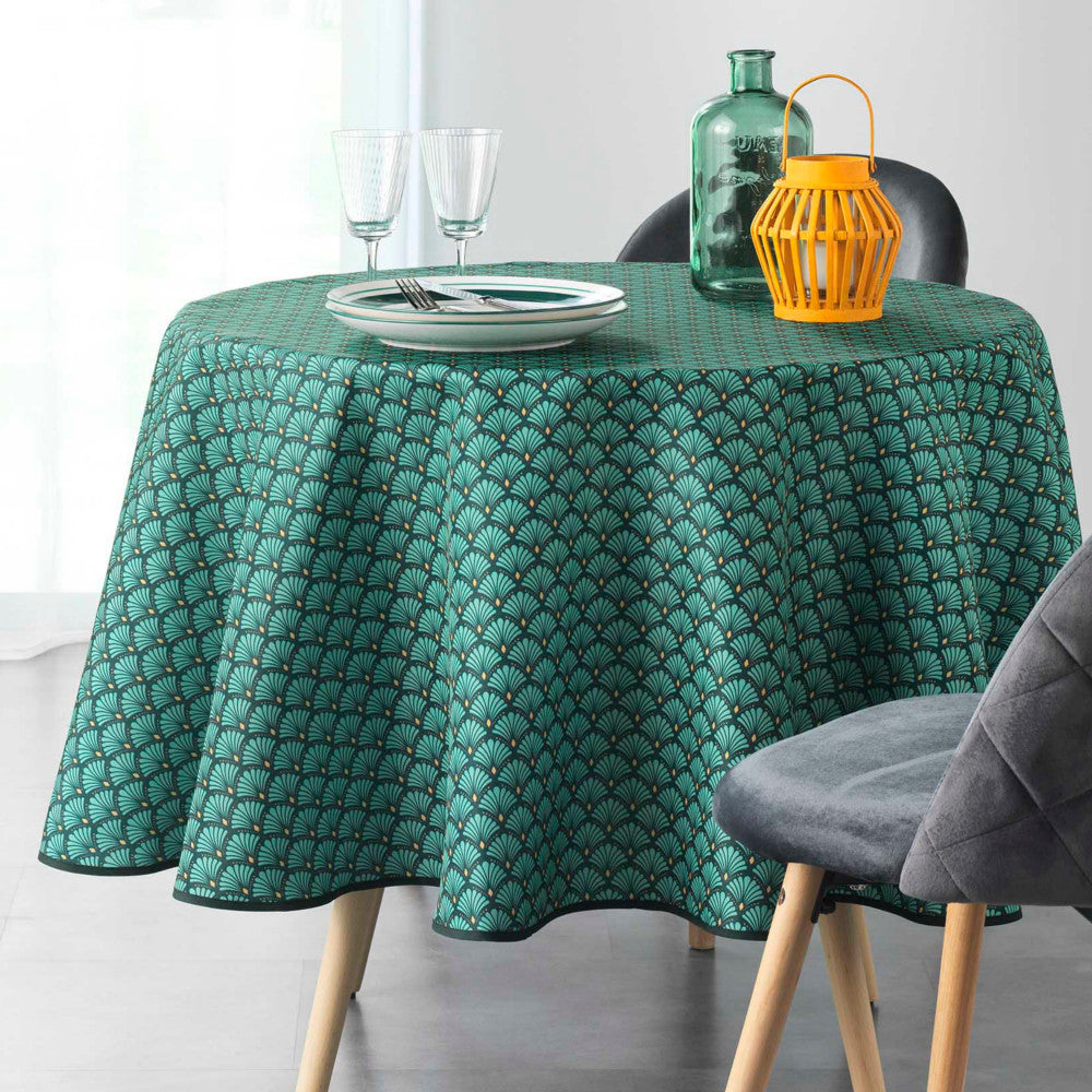 Artchic Green Ø 180 cm, rund bordduk med flekkavvisende behandling