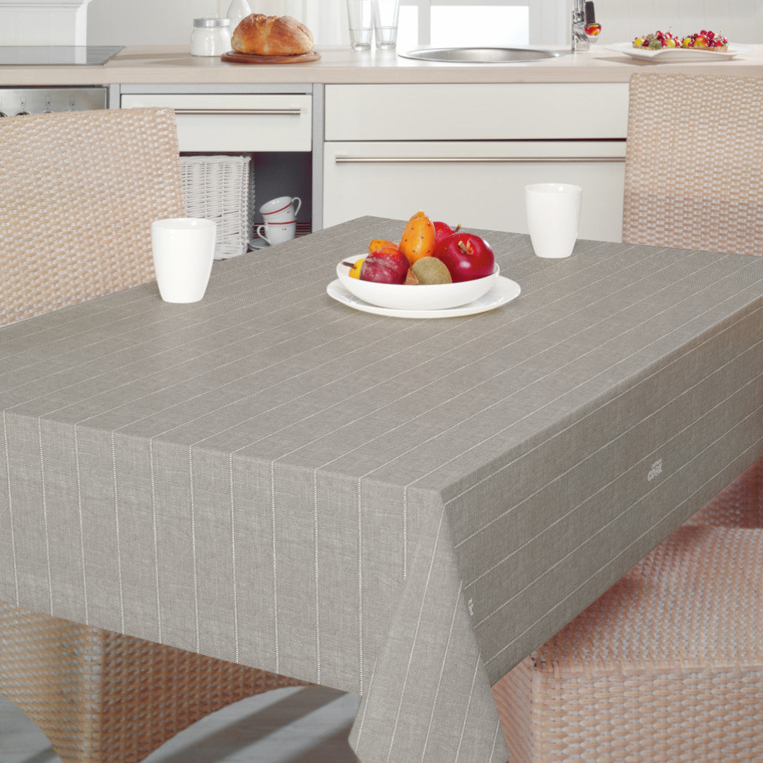 Balance Seal - 160 cm bred voksduk med stripet mønster i grålig nyanse