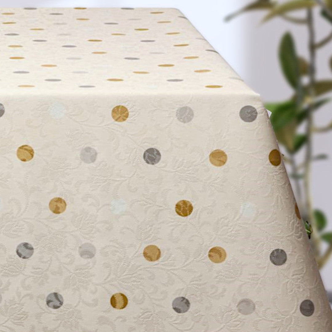 Barok Krem – Voksduk med prikker i gull og sølv