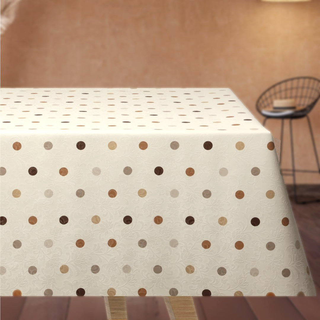 Barok Råhvit – Voksduk med prikker i varme bruntoner