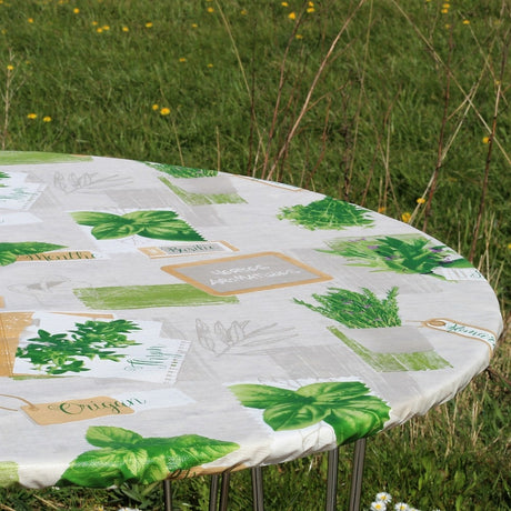 Basilikum Grå - Rund voksduk med strikk