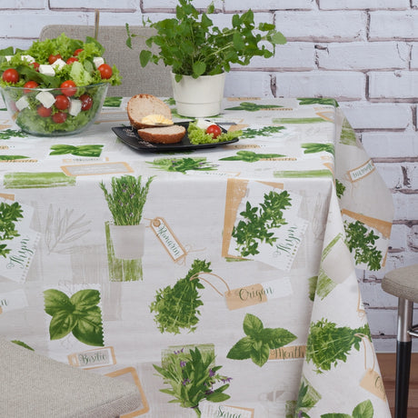 Basilikum lys grå voksduk med krydderurter og lett preget overflate