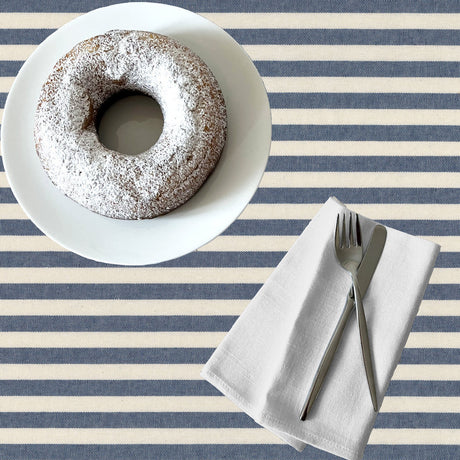 Blå Nordisk Stripe – Akrylduk i rustikk hørlook