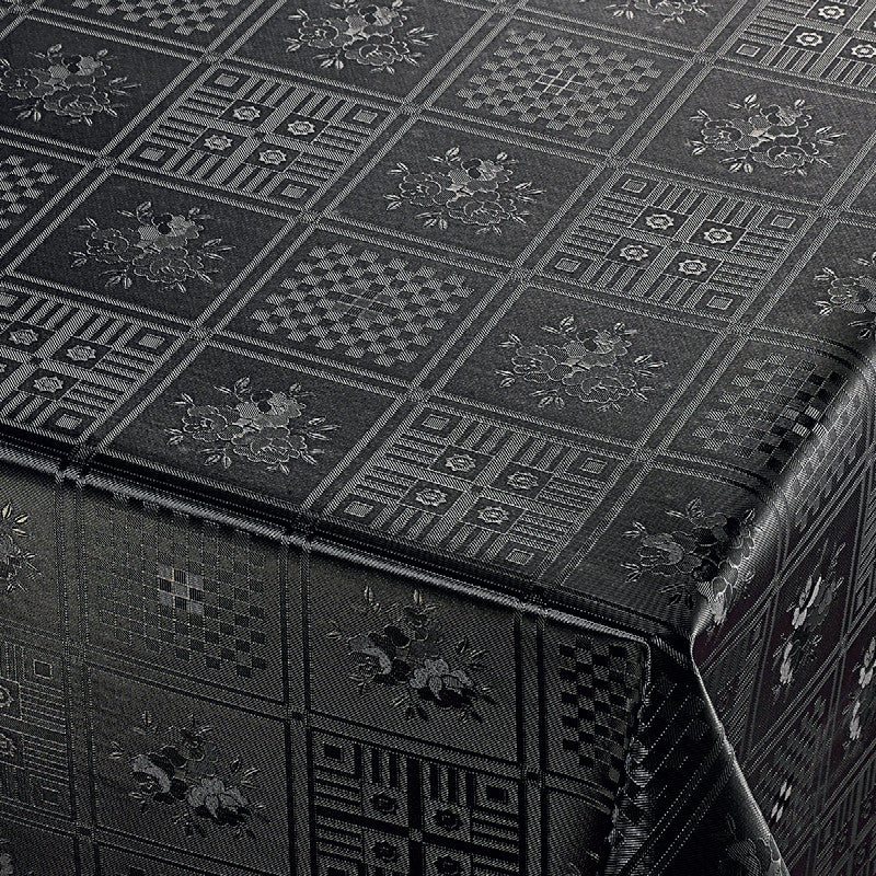 Black Rose – damaskpreget sort voksduk med roser