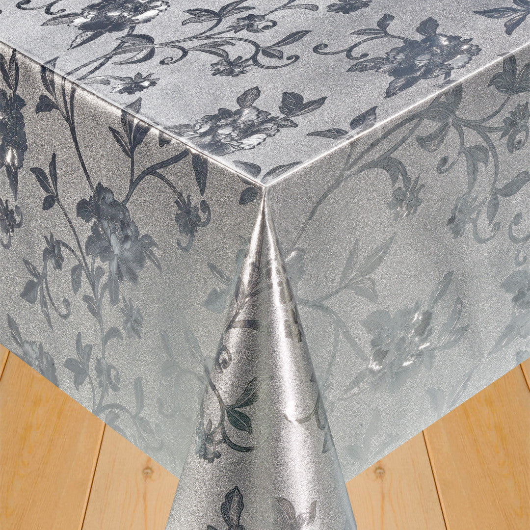 Damask blomsterranker sølv – voksduk med blomster