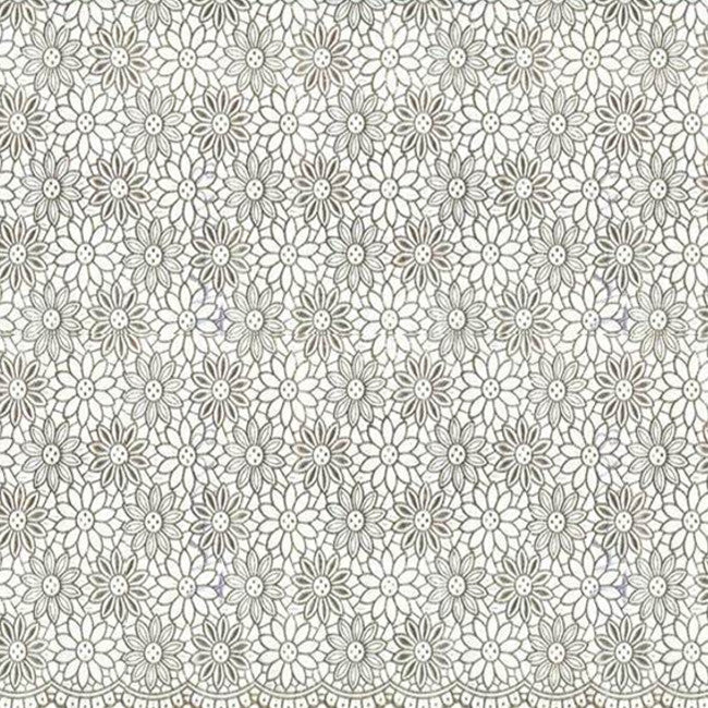 Småblomstret blondeduk i hvit med sølvblomster blondevoksduk