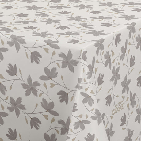 Bloom Maitake - 160 cm bred voksduk, blomster, grå beige