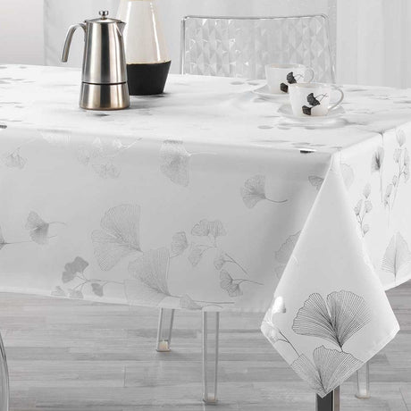 Bloomy Metallic Print – White/Silver – Duk med flekkavvisende behandling – 150 x 300 cm