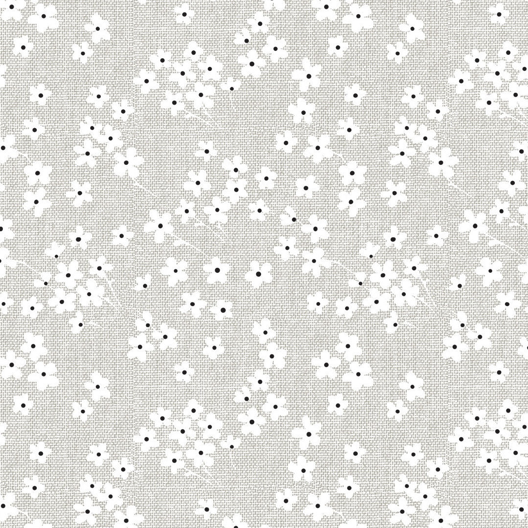 Blossom Mist – voksduk med linlook i grått, nærbilde