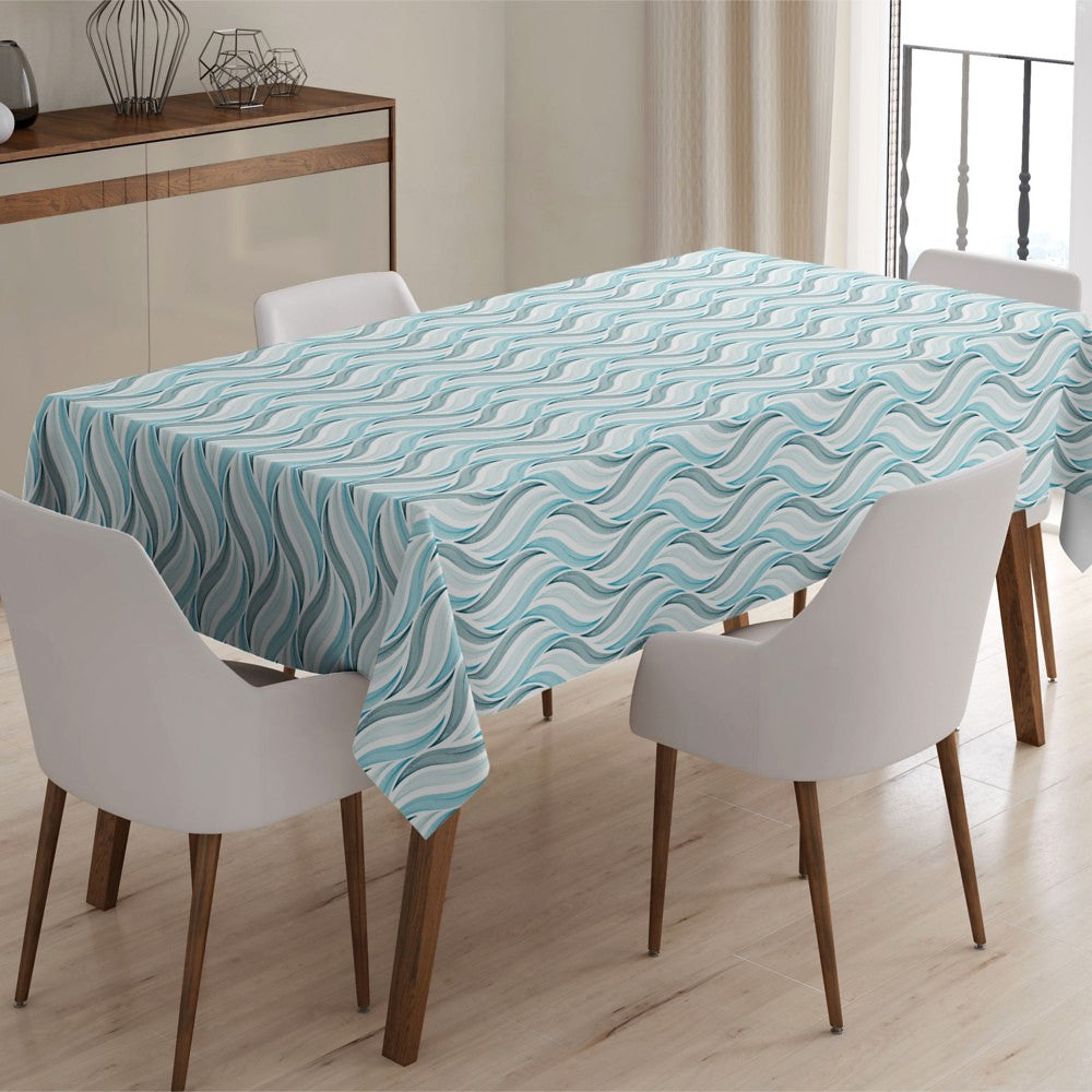 Bølgen Blå - Voksduk med grafiske bølger