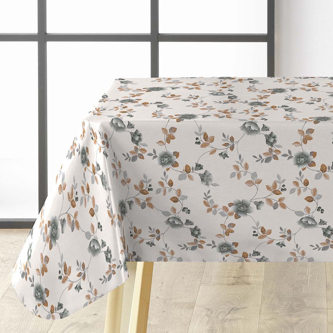 Brillantine Grey voksduk på bord med blomster og hørlook