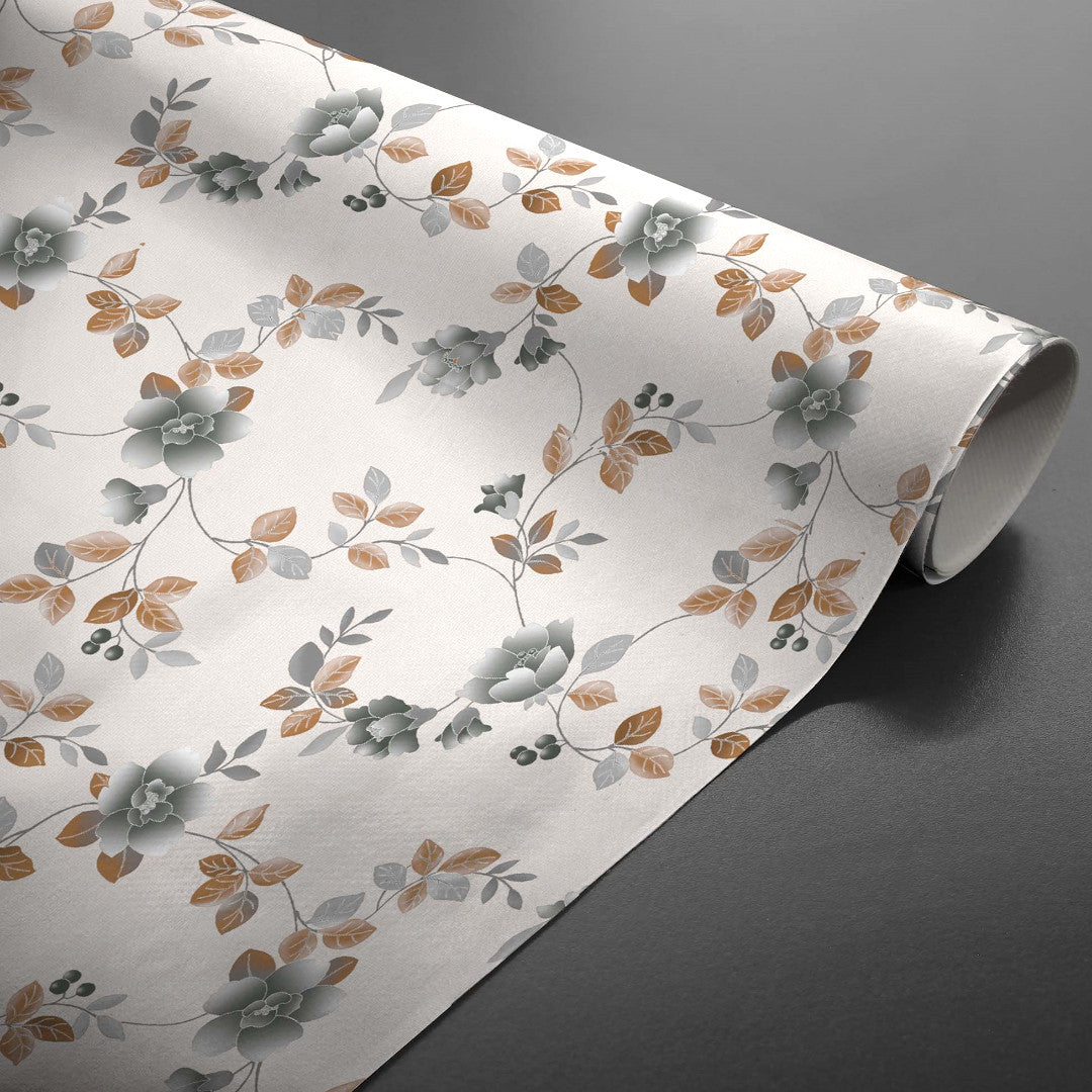 Rullet Brillantine Grey voksduk med metalliske blomster og hørlook