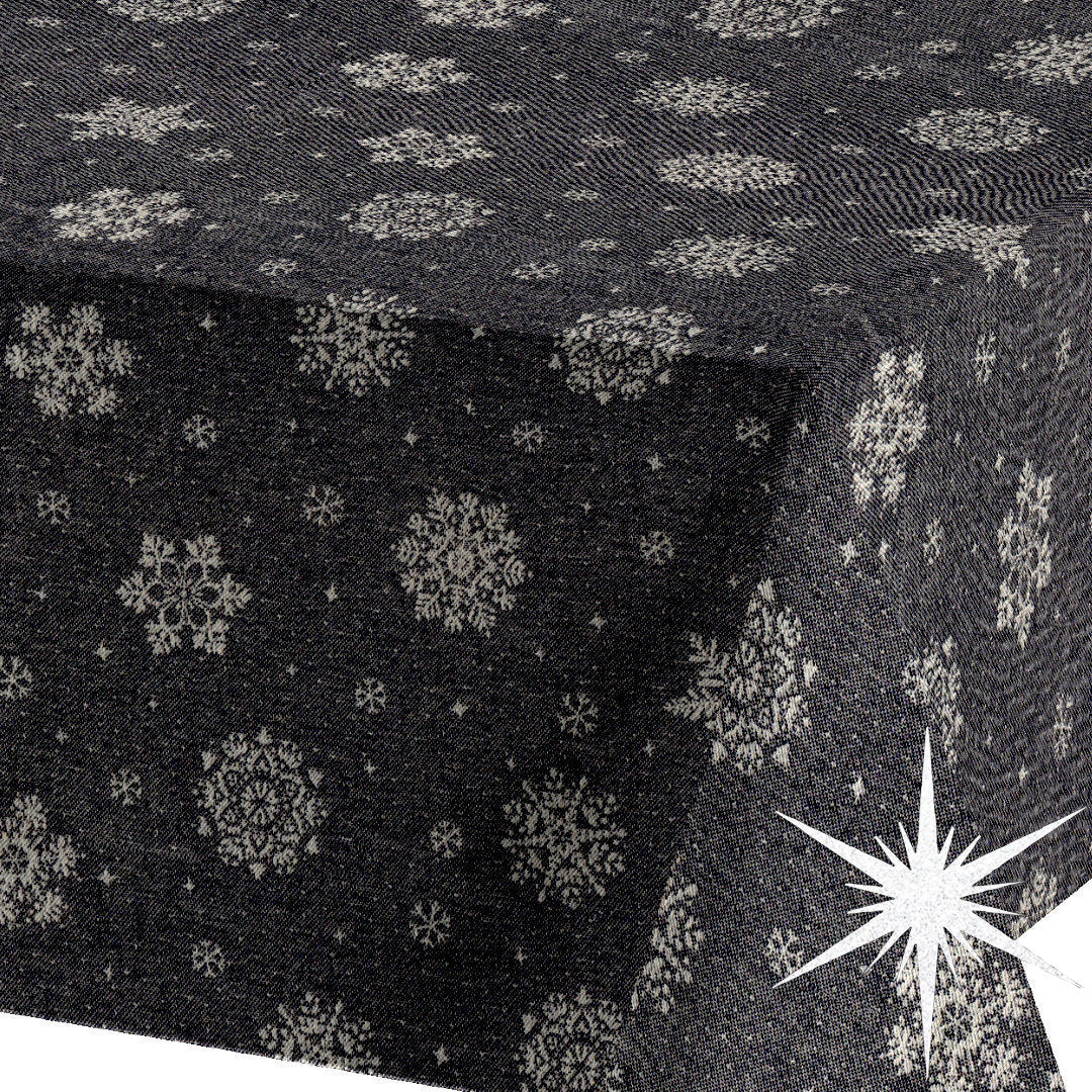 Brina Black Silver – Sort jule-akrylduk med iskrystaller i sølv