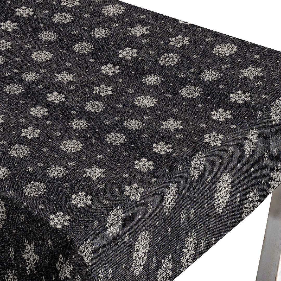 Brina Black Silver – Sort jule-akrylduk med iskrystaller i sølv