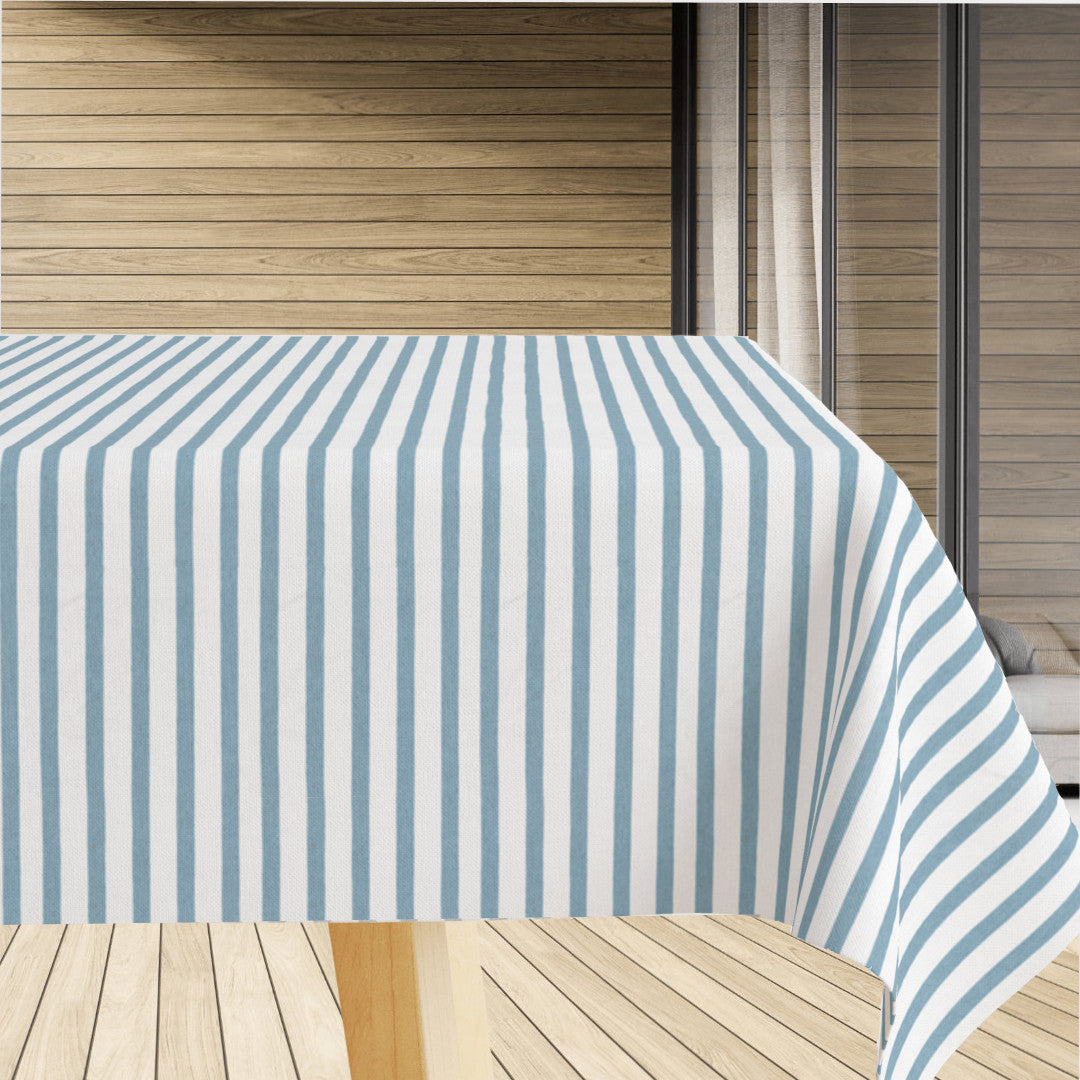 Caféstriper Blå – Akrylduk med blå striper på tvers, 160 cm