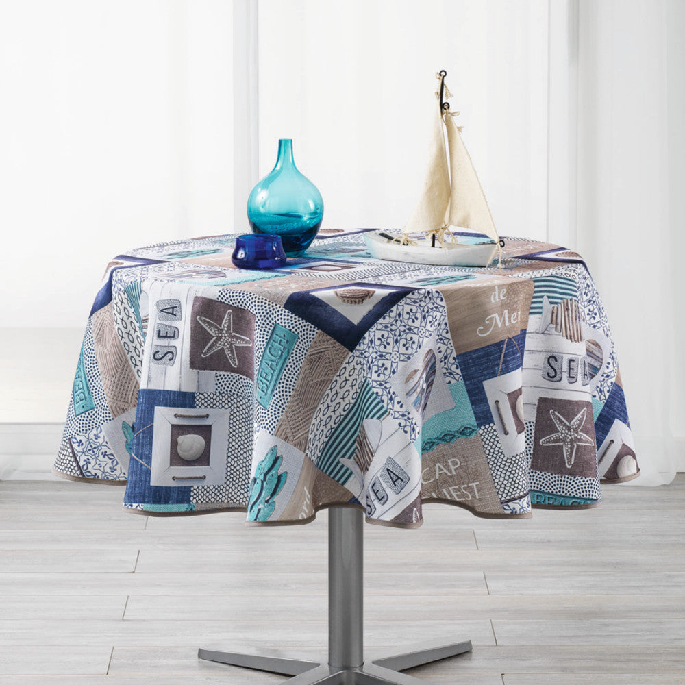 Cap Ouest Blue Ø 180 cm, rund bordduk med flekkavvisende behandling