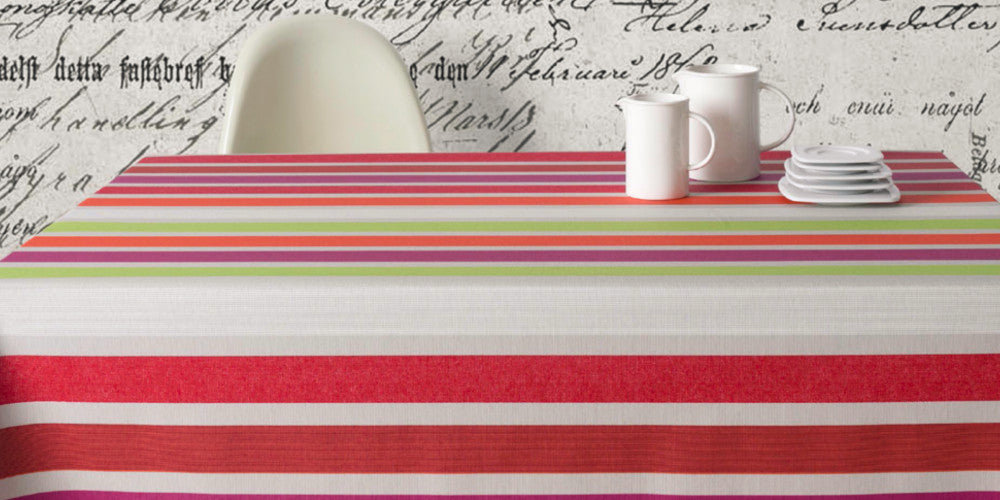 Caravaggio multi, akrylduk med striper, 160 cm bred