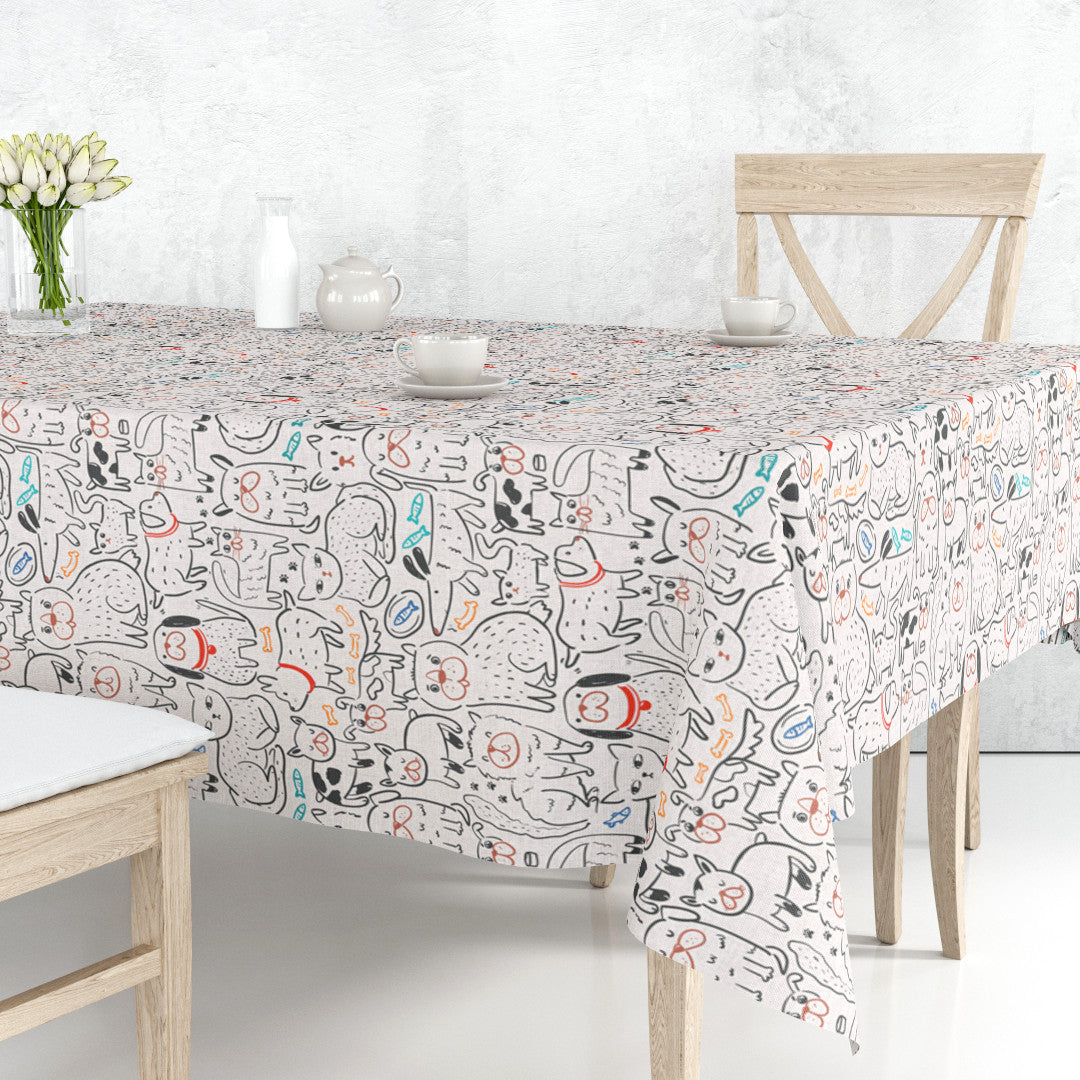 Cats and Dogs - Akrylduk i lin-look med bilder av hunder og katter