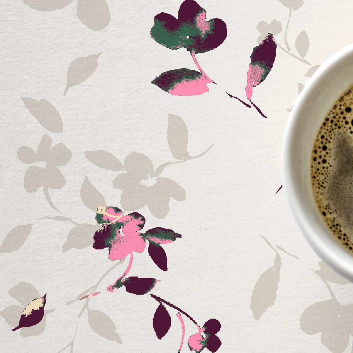 Cherry Blossom Pink – Södahl akrylduk med kirsebærblomstermotiv i rosatoner og grå nyanser