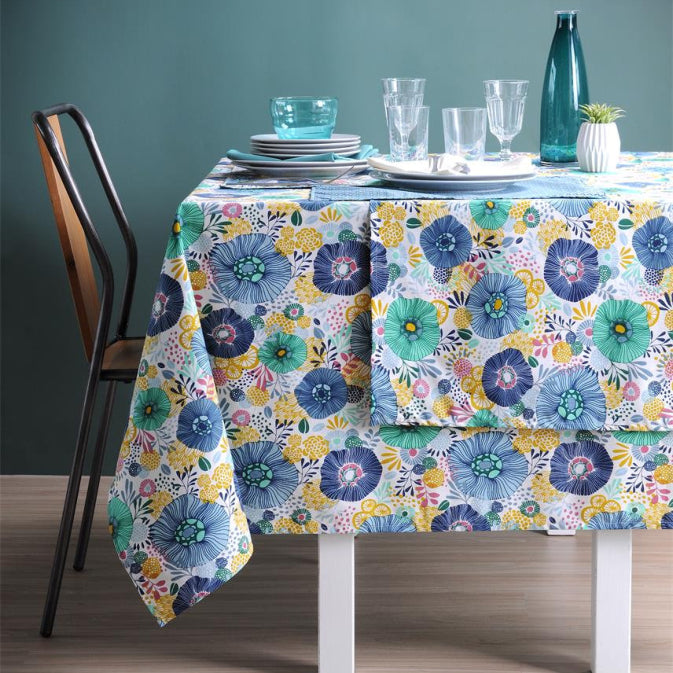 Chidori Blå - Akrylduk med vakre blomstermotiver - 155 cm bred