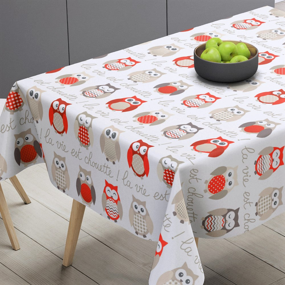 Chouette Rød - Voksduk med søte ugler